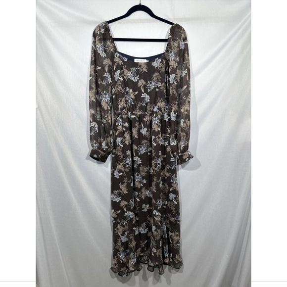 NEW All In Favor‎ [ Medium ] Square Neck Long Sleeve Midi Chiffon Dress - Picture 8 of 16